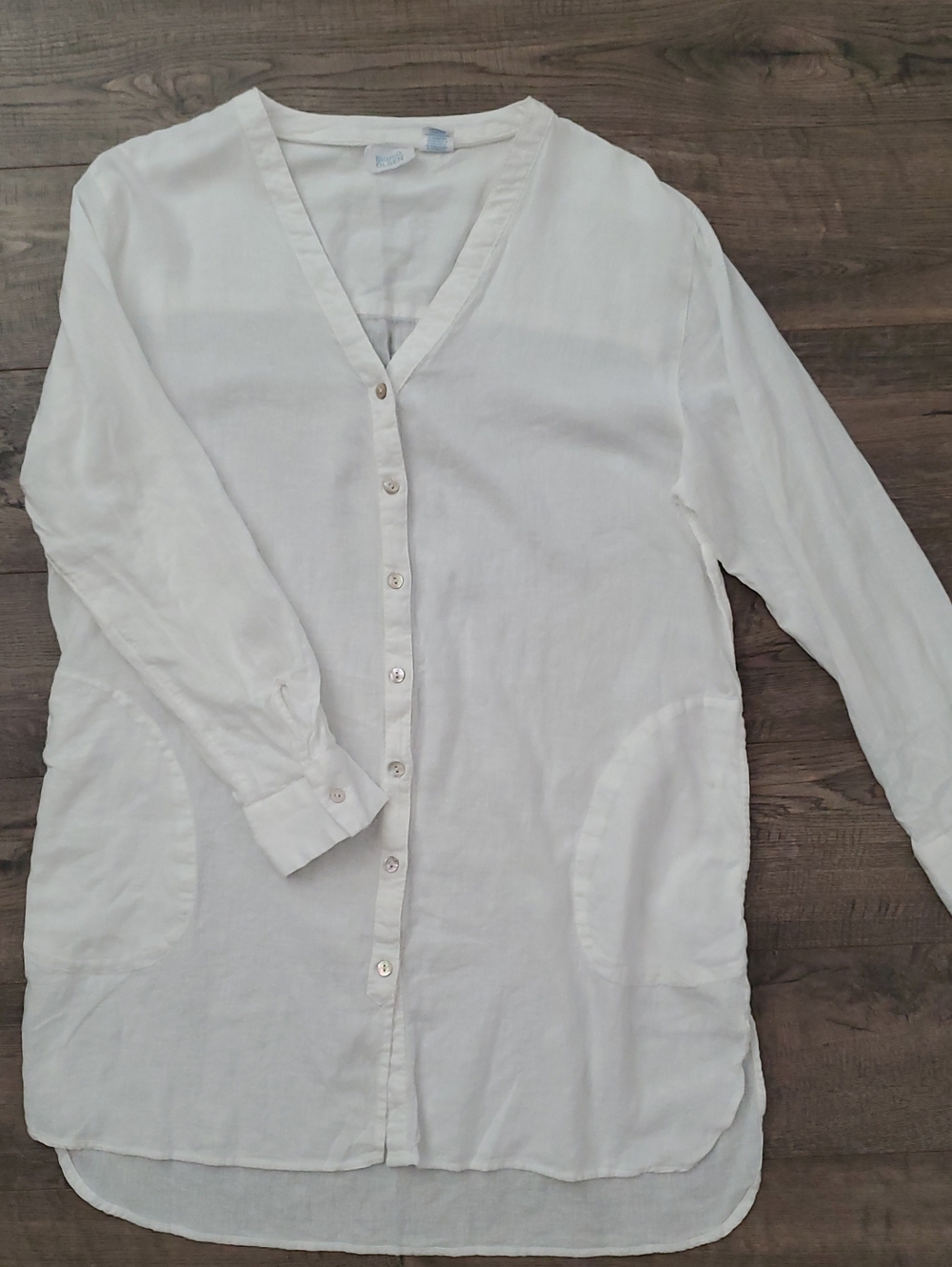 Sigrid Olsen White Button-Down V-Neck Tunic Shirt